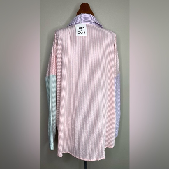 NWT Davi Dani Pastel Multicolored Button Front Casual Shirt Striped Size XL - Picture 2 of 8